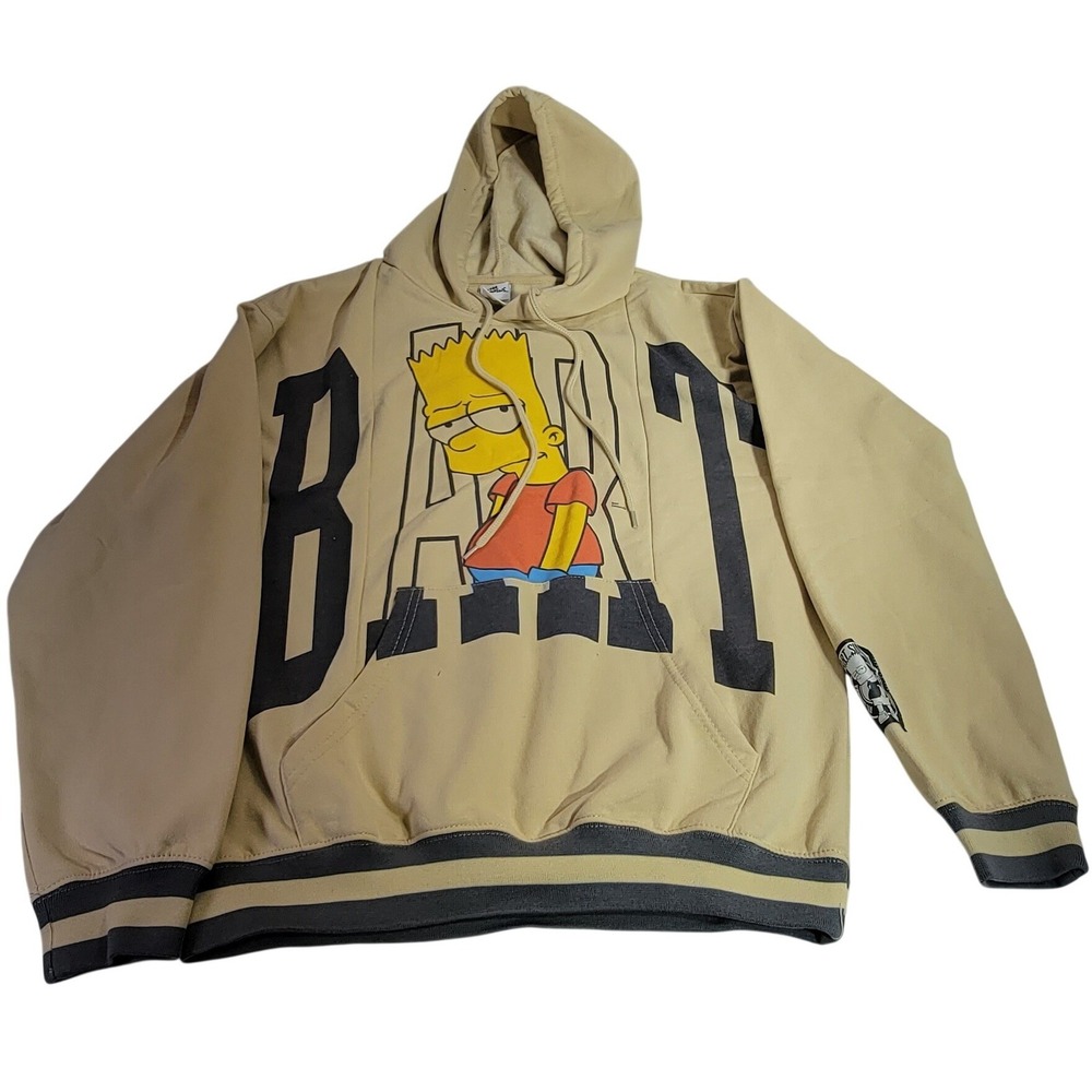 The Simpsons Bart Simpson Graphic Hoodie Tan Varsity Striped Pullover Mens M